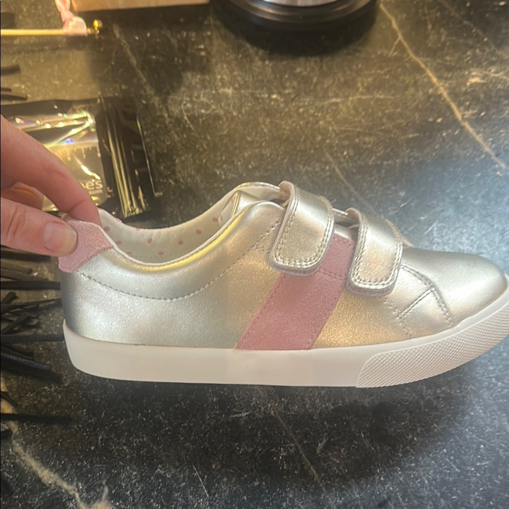 Mini Boden Silver and Pink Velcro Sneakers